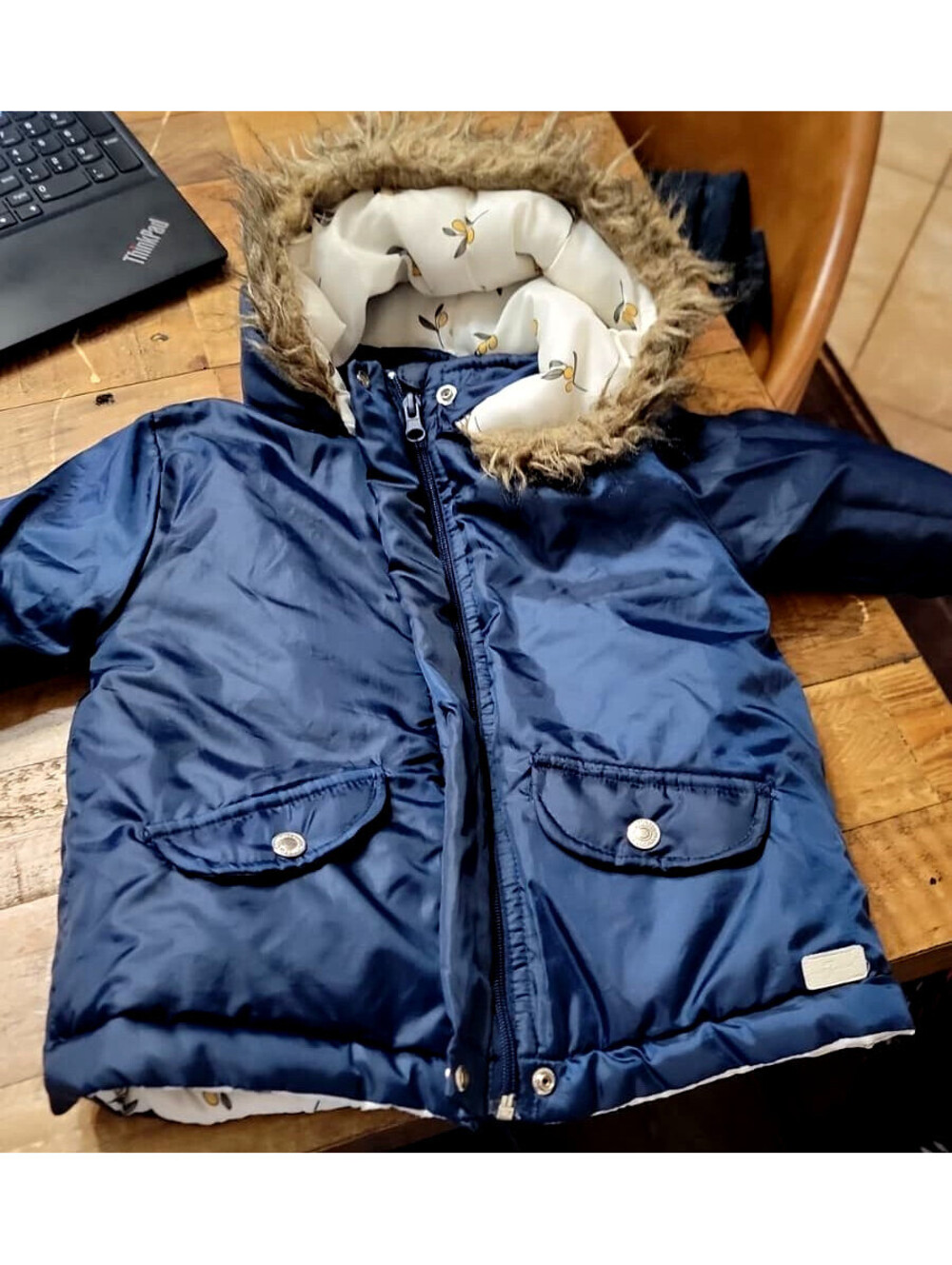 7 For All Mankind Baby Toddler Coat 24M Navy Puffer Jacket Faux Fur Hood